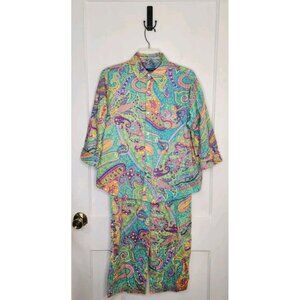 Lauren Ralph Lauren Colorful Paisley Sleep Set Pajamas LRL Monogram Women's M